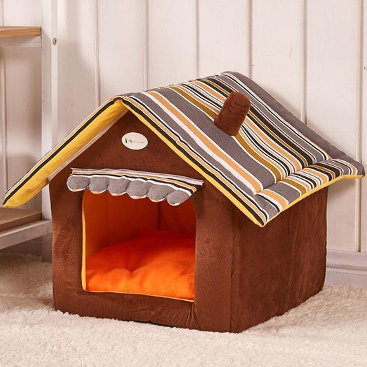 Striped Pet House with Removable Cushion